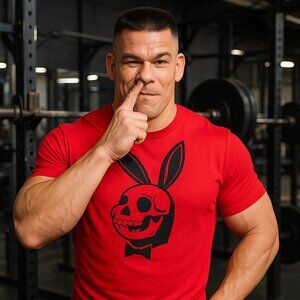 ☠️ Orange Rabbit Skull Playboy style Tee – Bold Streetwear Shirt men, Size XL